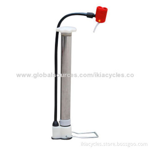 Small aluminum alloy bike pump with round plastic handle, white virgin plastic base, nice looks